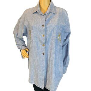 Vintage Button Down Celestial Button Down Shirt in Chambray Size Large